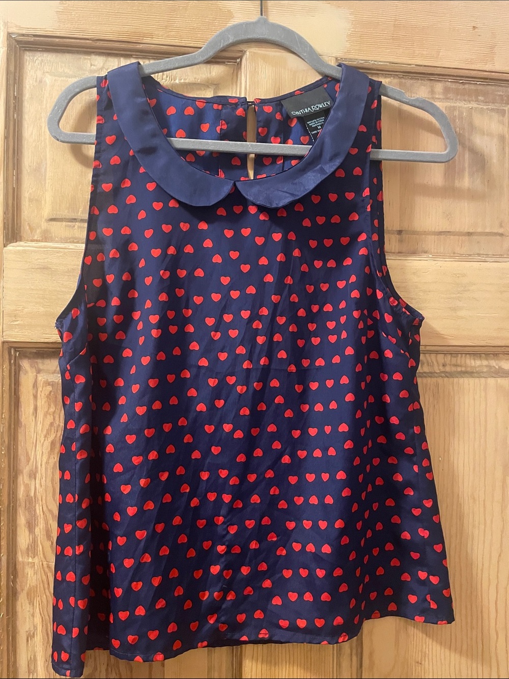 Cynthia Rowley Heart Print Blouse Navy Red Sleeveless Top Medium